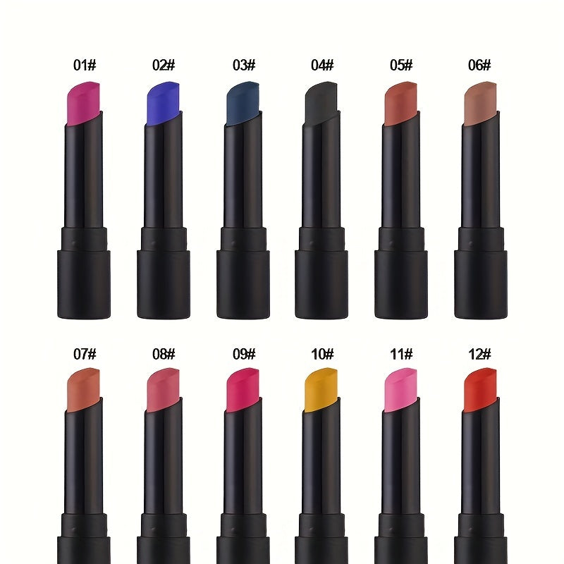 12 Matte Lipstick Set Waterproof and Long-Lasting for Makeup Parties