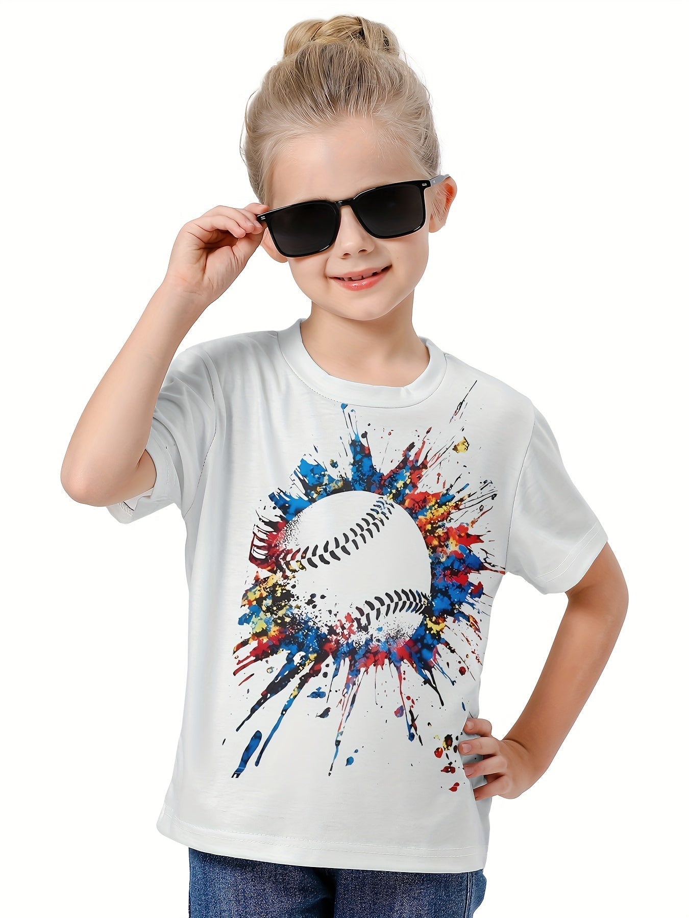 3D Tie Dye Baseball Graphic Short Sleeve T-shirt Pullover Summer Clothes