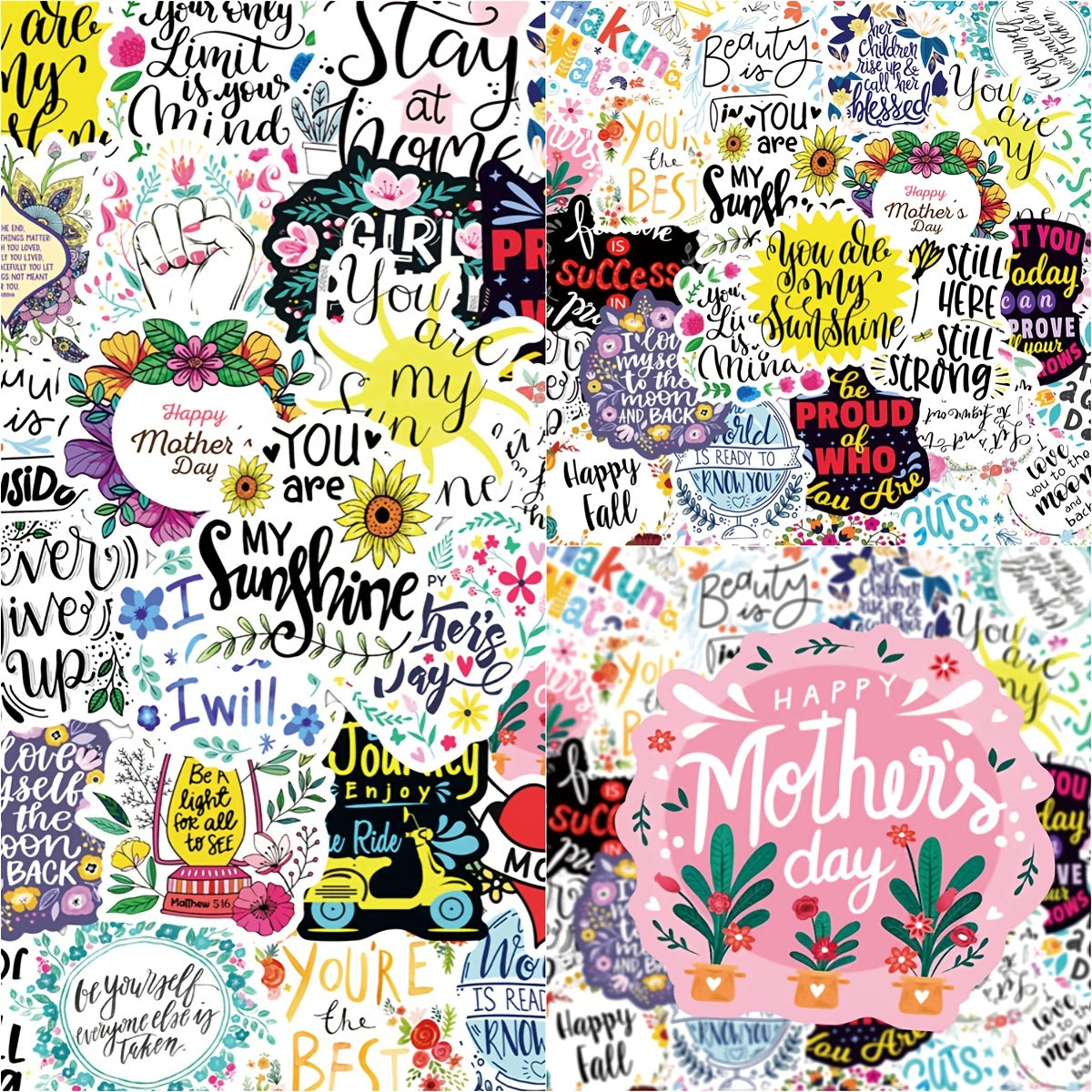 50pcs Inspirational Text Sentence Phone Case Stickers Waterproof DIY Decoration