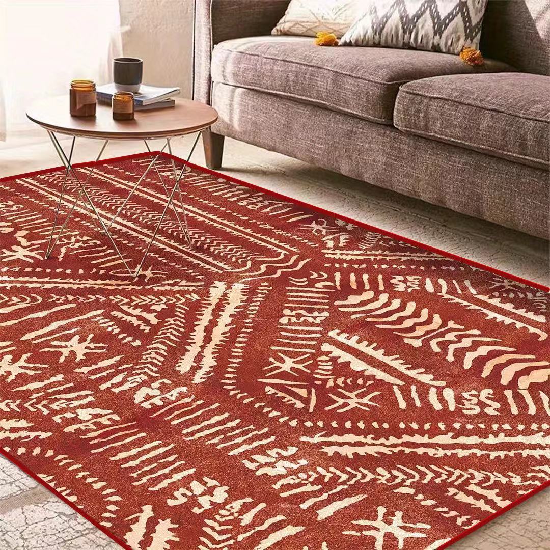 Red Nordic Style Carpet with Tassel for Living Room and Bedroom Decor