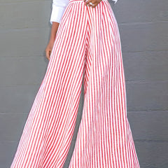 Stripe Print High Rise Wide Leg Trousers