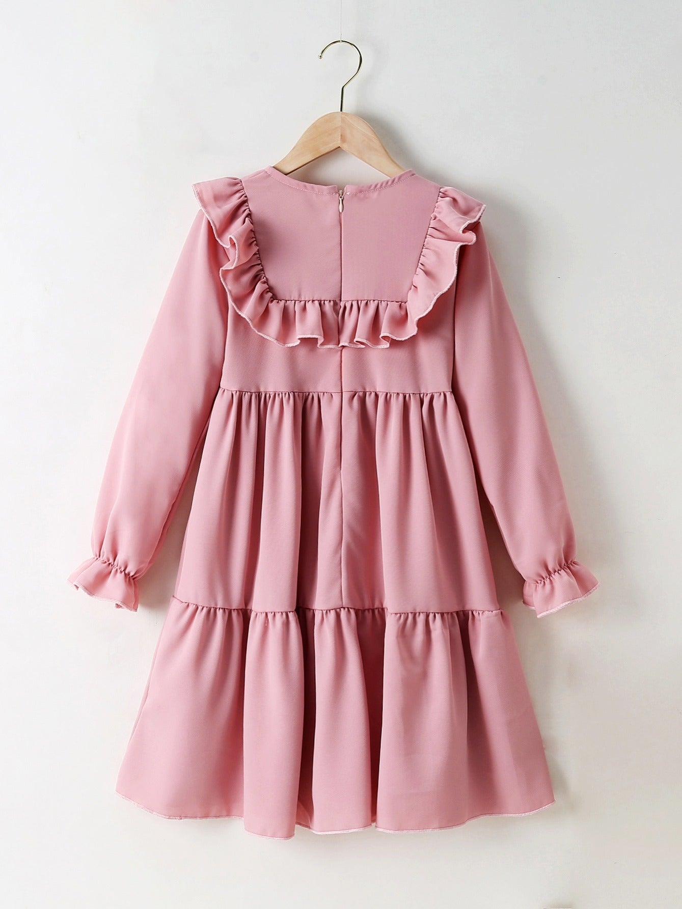 Girls Pink Lace Ruffle Patchwork Dress