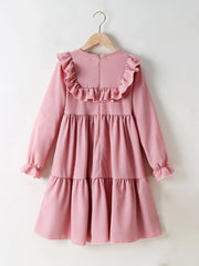 Girls Pink Lace Ruffle Patchwork Dress