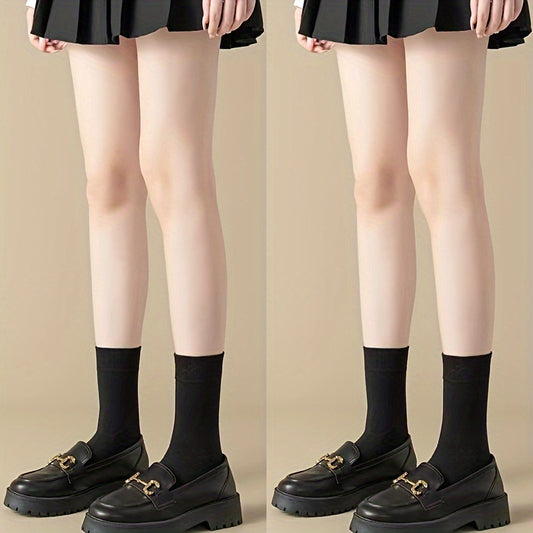 2 Pairs Comfy Solid Socks Women's Stockings
