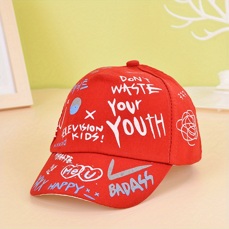 Boys Graffiti Print Baseball Cap Adjustable Lightweight Sun Hat