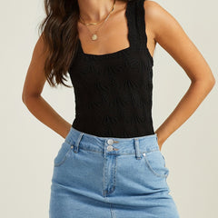 Jacquard Floral Strap Square Neck Tank Top