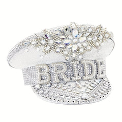 Sparkly Bride Hat Rhinestone Sequin Captain Cap