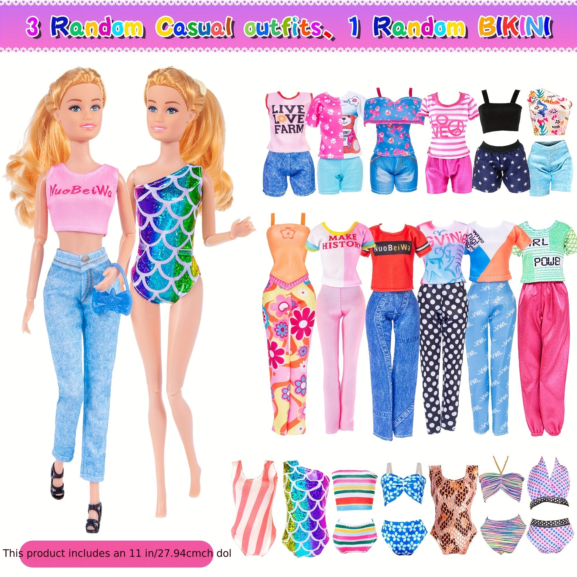 50pcs 11.5 Inch Girl Doll with Clothes Accessories - Doll Coat Princess Gowns Dr
