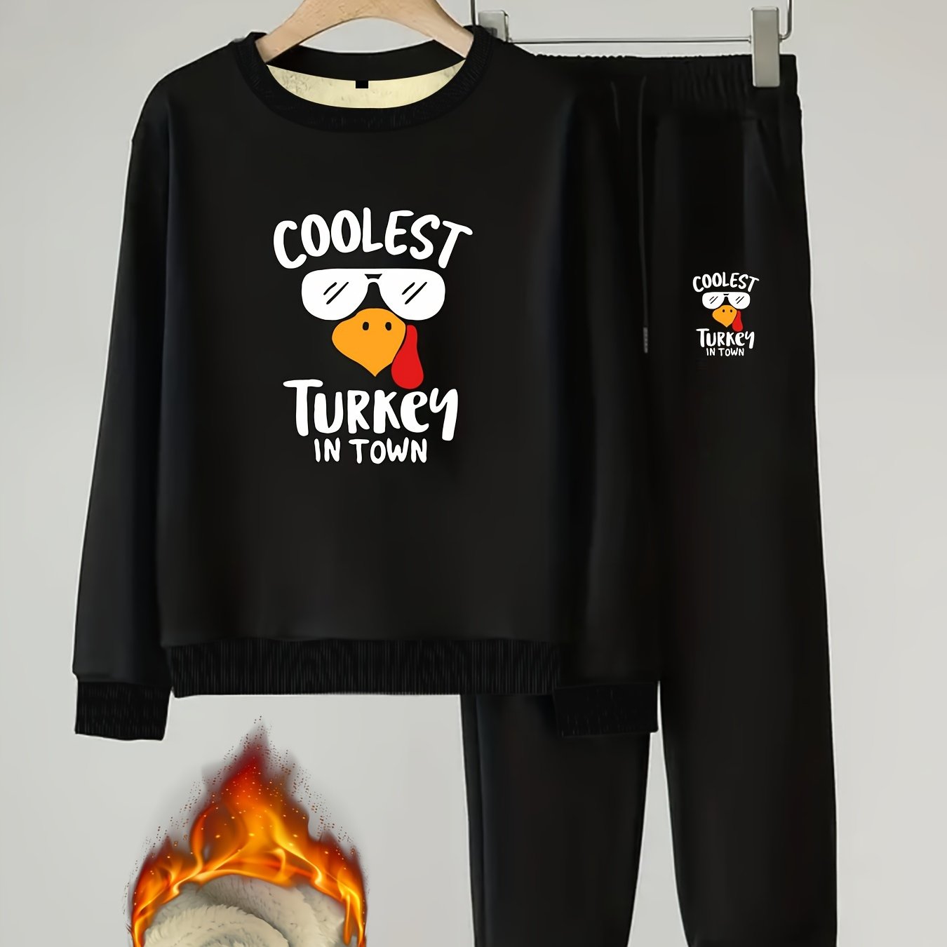 Women's Plus Turkey Print Fleece Top & Joggers Set