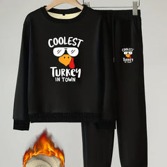 Women's Plus Turkey Print Fleece Top & Joggers Set