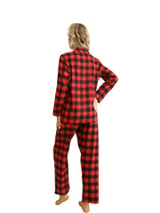 Plaid Pajama Set Button Top & Pants