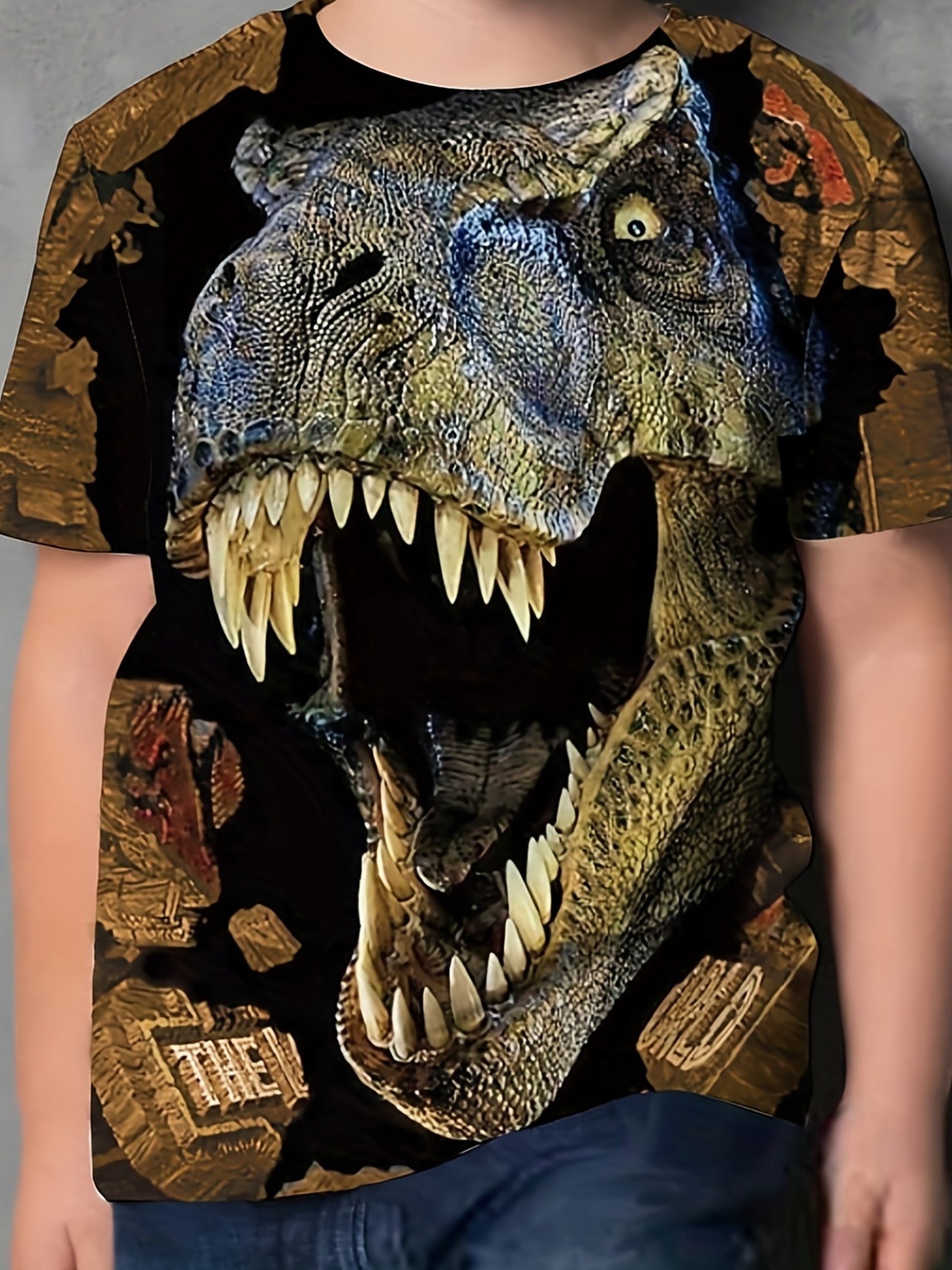 Kids Dinosaur Graphic T-shirt Short Sleeves Crew Neck