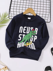 Dino Skater Print Boys Sweatshirt Crew Neck Top