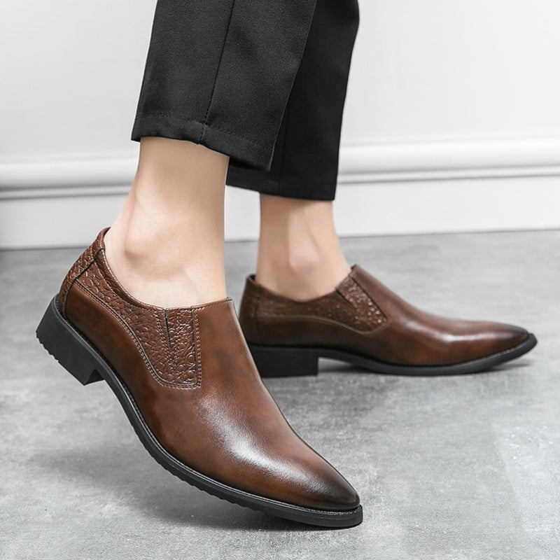 Men's Leather Loafer Shoes Almond Toe Slip On Dress Shoes