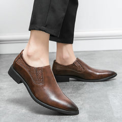 Men's Leather Loafer Shoes Almond Toe Slip On Dress Shoes
