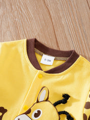 Yellow Cow Graphic Newborn Romper Long Sleeve Baby Bodysuit