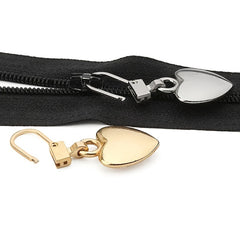5pcs Metal Zipper Pull Ji Heart Shape Coat Backpack Jacket Pants Jeans Purse