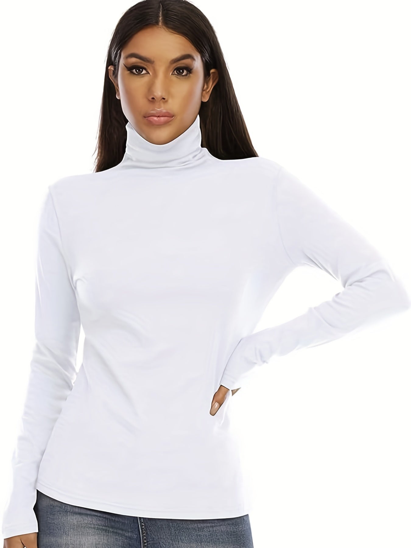 Solid Turtle Neck Pullover Sweater Casual Long Sleeve Slim Sweater
