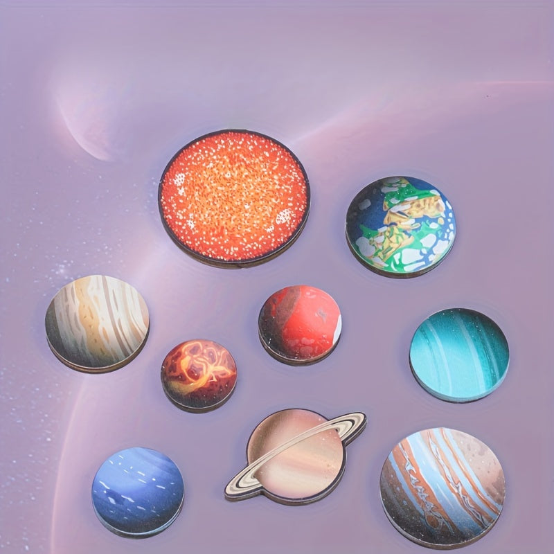 Wooden Solar System Puzzle Matching Board Educational Toy