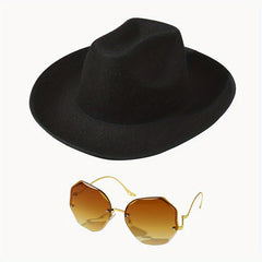 Y2K Cowboy Sunglasses Set with Fedora Cap & UV Protection Eyewear
