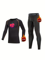 2pcs Kids Compression Fleece Sets Crew Neck Pullover Matching Pants Body con Bot