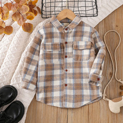 Baby Girls Plaid Shirts Button Down Lapel Long Sleeve Spring And Autumn