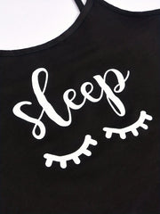 Eyelash Print Pajama Set Cami Top & Shorts & Pants