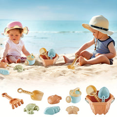 10pcs Beach Toys Set for Kids Outdoor Fun Engineering Vehicle Shovel Hourglass