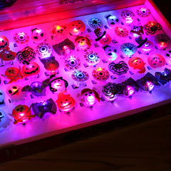 LED Light Halloween Ring Luminous Pumpkin Ghost Bats Eyeball Skull Ring