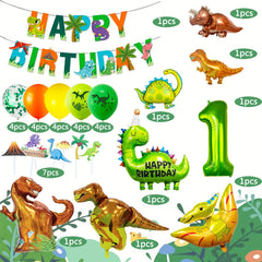 Dino 1-5 Birthday Decor Set: Foil Balloons, Green Balloons, Photo