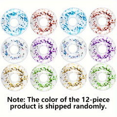 12PCS Inflatable Pool Floats with Drink Holders and Sequin Floating Cup Holders