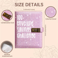 100 Envelopes Money-Saving Challenge Binder with Lock and Shining Cover