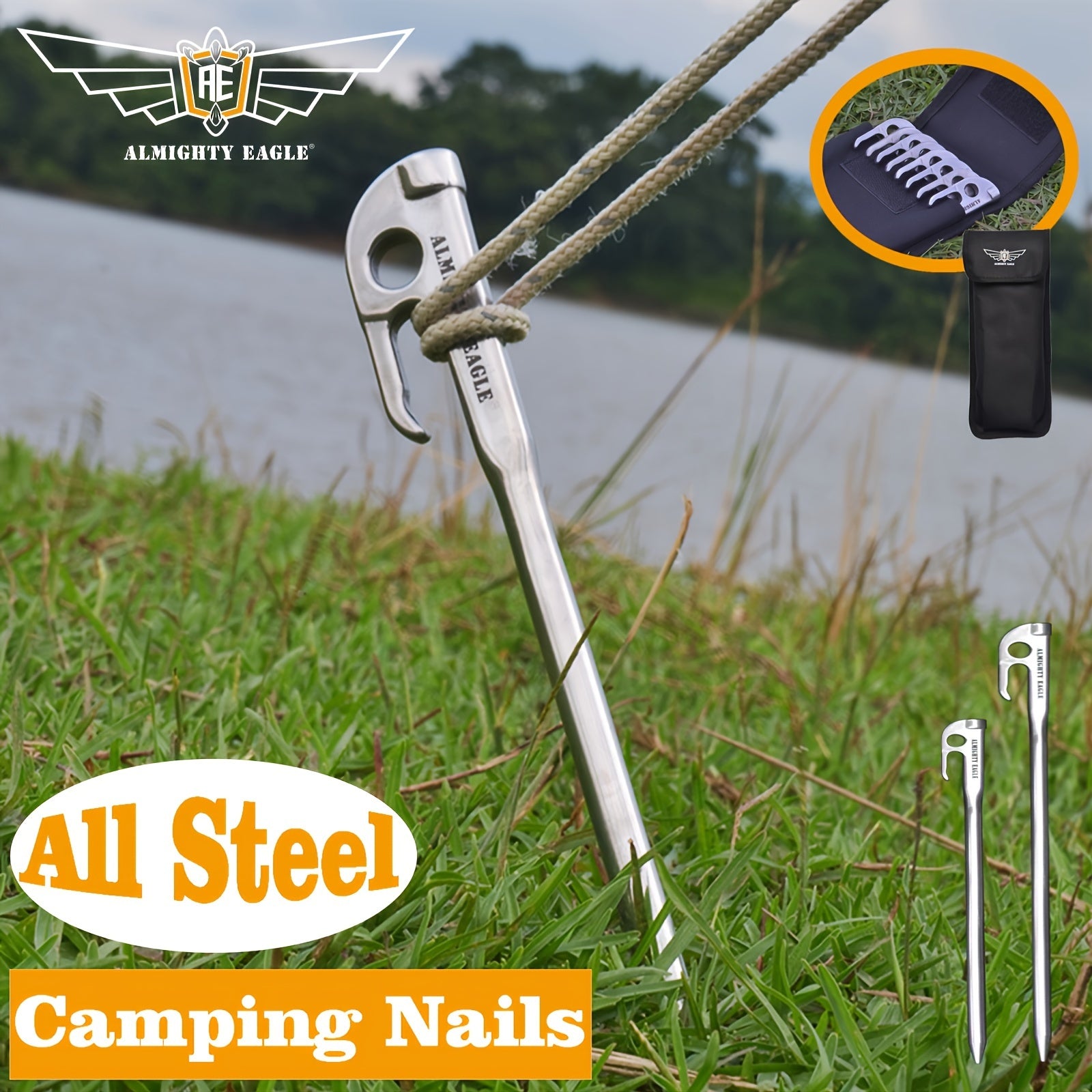 8pcs 420 Stainless Steel High Strength Ground Nails for Outdoor Camping Tent