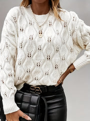 Jacquard Long Sleeve Sweater Crew Neck Pullover Jumper