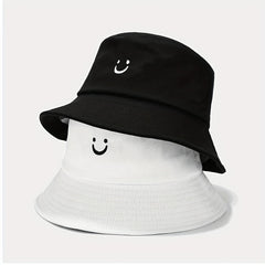 Smiling Face Embroidery Bucket Hat Lightweight Sunscreen Travel Beach Hats