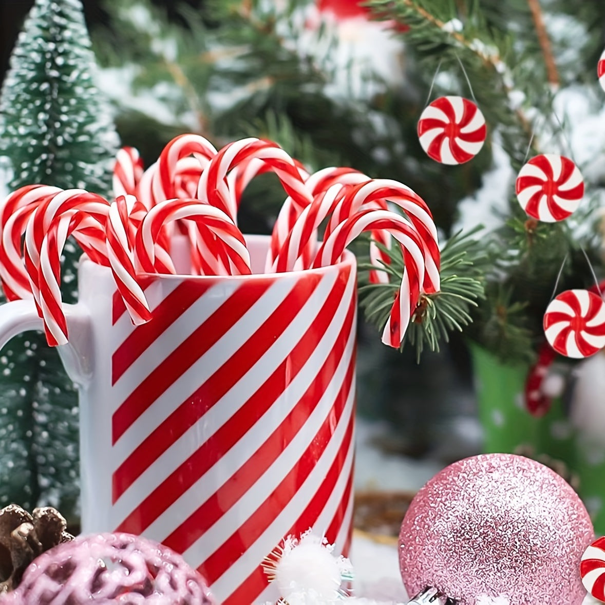 10PCS Candy Cane Xmas Ornaments Mint Candy Cane Christmas Tree Decoration