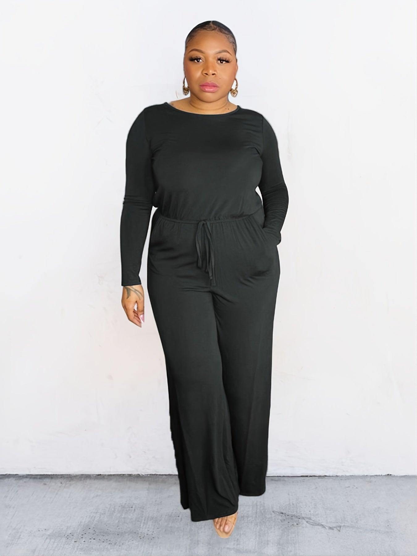 Knot Back Drawstring Wide Pant Jumpsuit