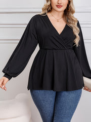 Lantern Sleeve Ribbed Blouse