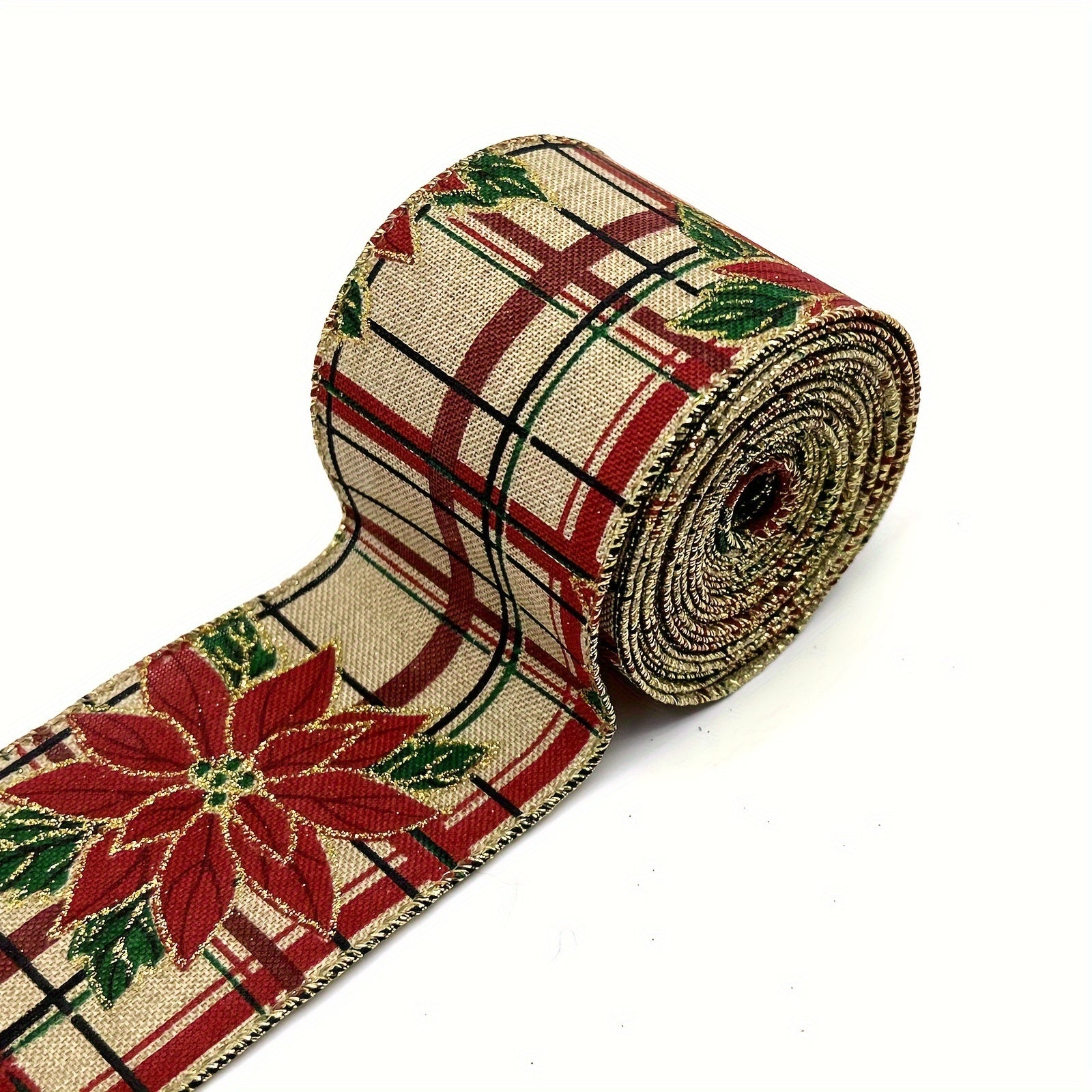 Christmas Red Dots Ribbon Wired Edge Berries Flower Ribbon Xmas Flower Gift Wrap