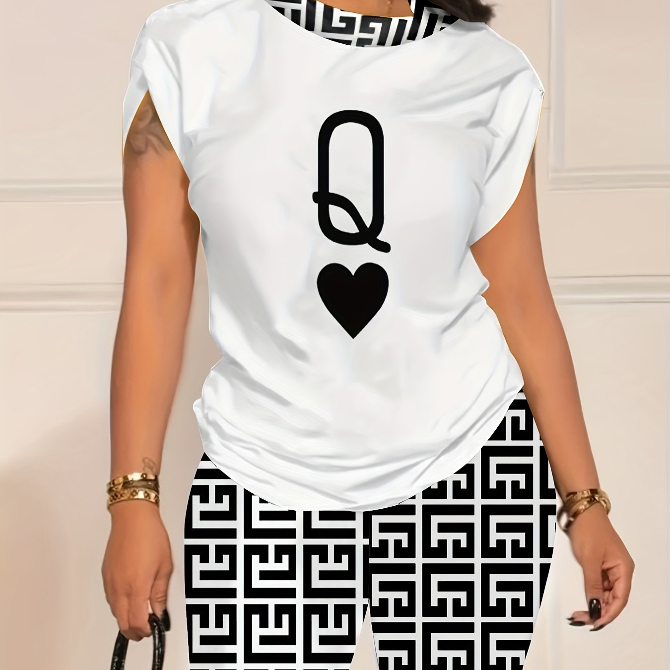 Casual Poker Q Print Two Piece Set