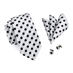 1pc Hi Tie Polka Dots Necktie With Pocket Square Cufflinks Set Mens Accessories