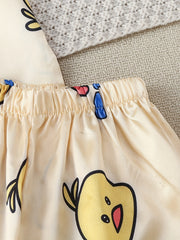 Girls Duck Print Button Down Top & Shorts Set Comfortable Loungewear