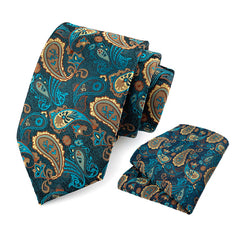 Men's Jacquard Tie Square Set Floral Wedding Tie Pocket Square