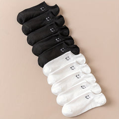 10 Pairs Smiling Face Print & Lightweight Ankle Socks Women's Stockings