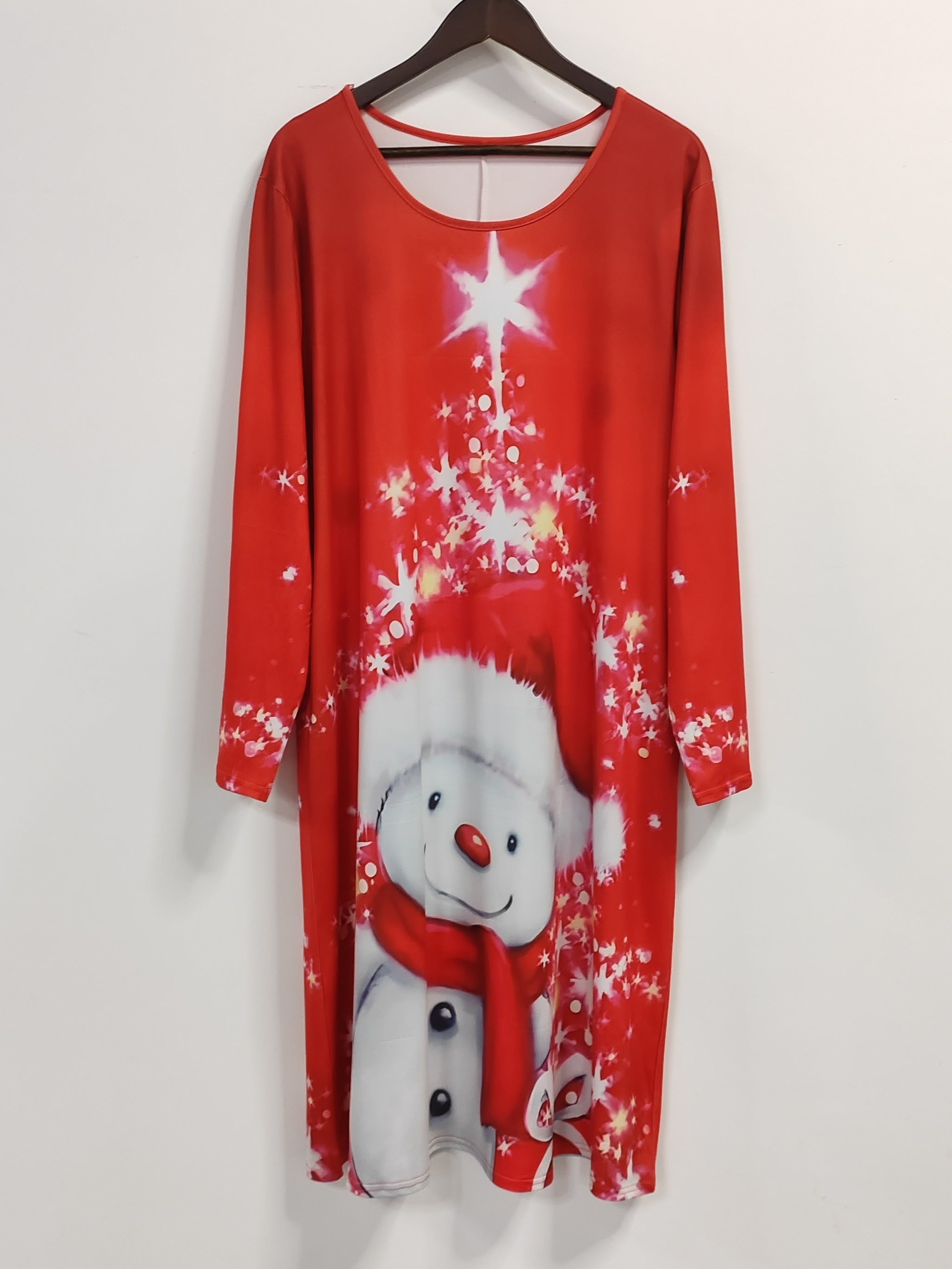 Christmas Snowman Print Long Sleeve Dress