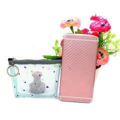 Clear Heart Decor Coin Purse With Keychain Mesh Cosmetic Bag Zipper Wallet