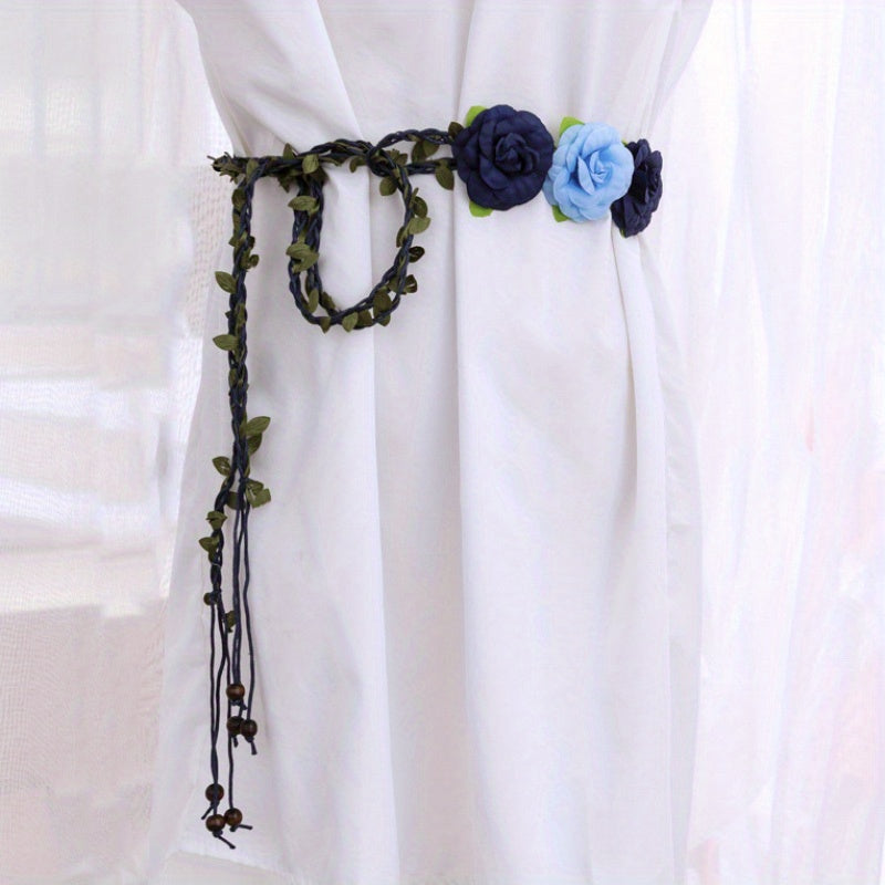 Vintage Flower Wreath Sash Belt Bohemian Dress