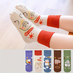5pairs Baby Cartoon Animal Pattern Socks Kids Crew Socks For All Seasons