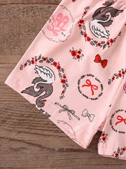 Girls Portrait Print Pajama Set Kids Clothes