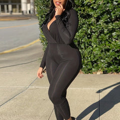 Long Sleeve Slim Jumpsuit V Neck Casual Jumpsuit Women's Clothing